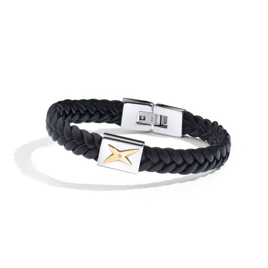 Bracelet Mec j'te Kiff, noir et barrette blanche