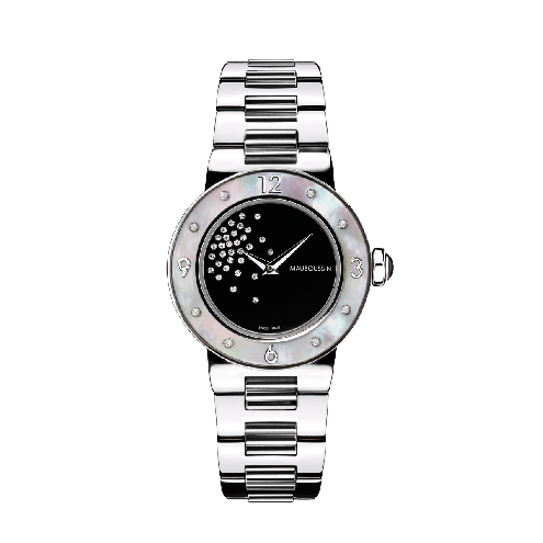 Montre femme Nuit Coquine, Nuit Câline, cadran rond, bracelet acier