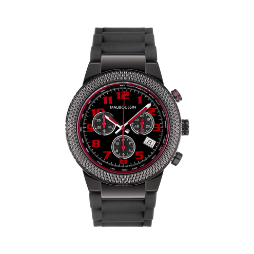 Montre First Day Watch Cadran Noir Chiffres Rouges Bracelet Caoutchouc