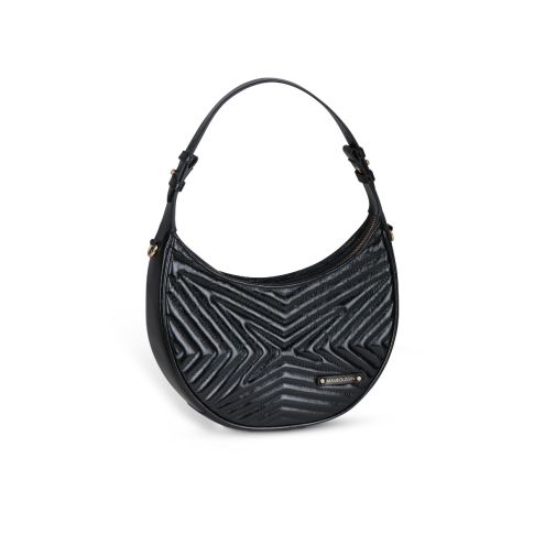 Sac demi-lune Une Princesse dans la Ville, cuir noir vernis