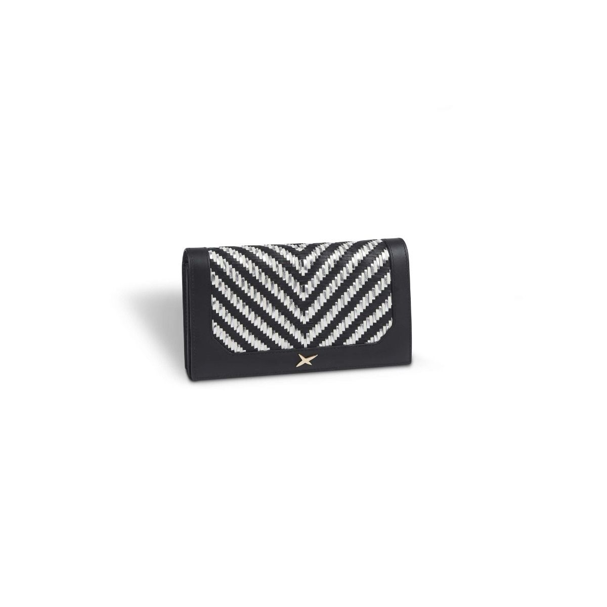 Mauboussin Pochette de soiree Une Femme dans la Ville Chevrons noir argent blanc