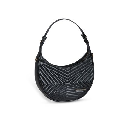 Sac demi-lune Une Princesse dans la Ville, cuir noir vernis