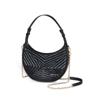 Sac demi-lune Une Princesse dans la Ville, cuir noir vernis